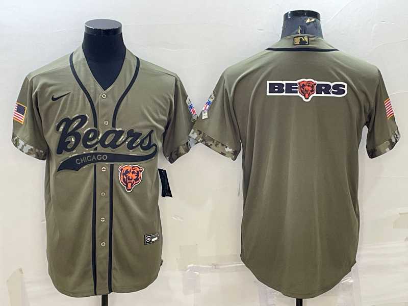 Mens Chicago Bears Olive Salute to Service Team Big Logo Cool Base Stitched Baseball Jersey